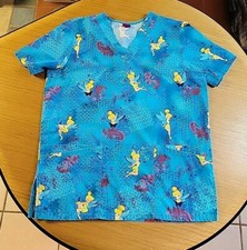 Disney scrubs size M medium Tinkerbell V neck blue 2 pockets short sleeve