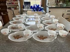 Vtg Federal Glass Co Patio Blossom Snack 14 Plates 16 Cups Milk Glass Orange/red
