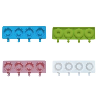 4 Cavity Ices Cream Mold Doughnuts Shape Silicone Popsicles Molds Baking Tool