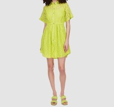 $155 Michael Michael Kors Women's Green Button Laced Collared Shirt Dress Size M