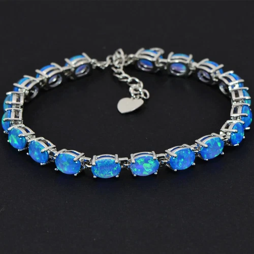 UK New Sterling Silver Dipped Oval White Fire Opal Tennis Bracelet - Picture 10 of 25