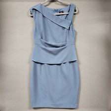 Adrianna Papell Sleeveless Sheath Dress Medium Blue Asymmetrical Neckline Office