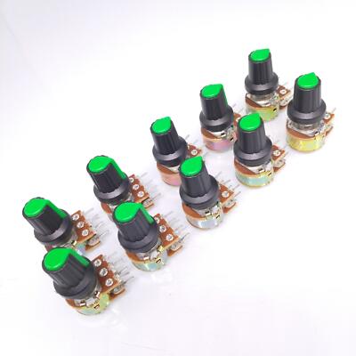 10 Units 1M B1M OHM Linear Taper Rotary Dual Potentiometer POT Green Knob