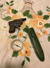 VTG Toy World Tin Cap Gun Pistol Compass Plastic Knife Sheath Hong Kong