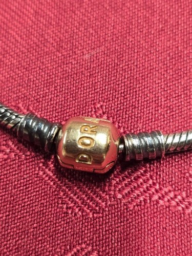 RARE Pandora 14k Solid Gold Clasp & Oxidised Silver 23cm Bracelet #590702OG - Picture 5 of 10