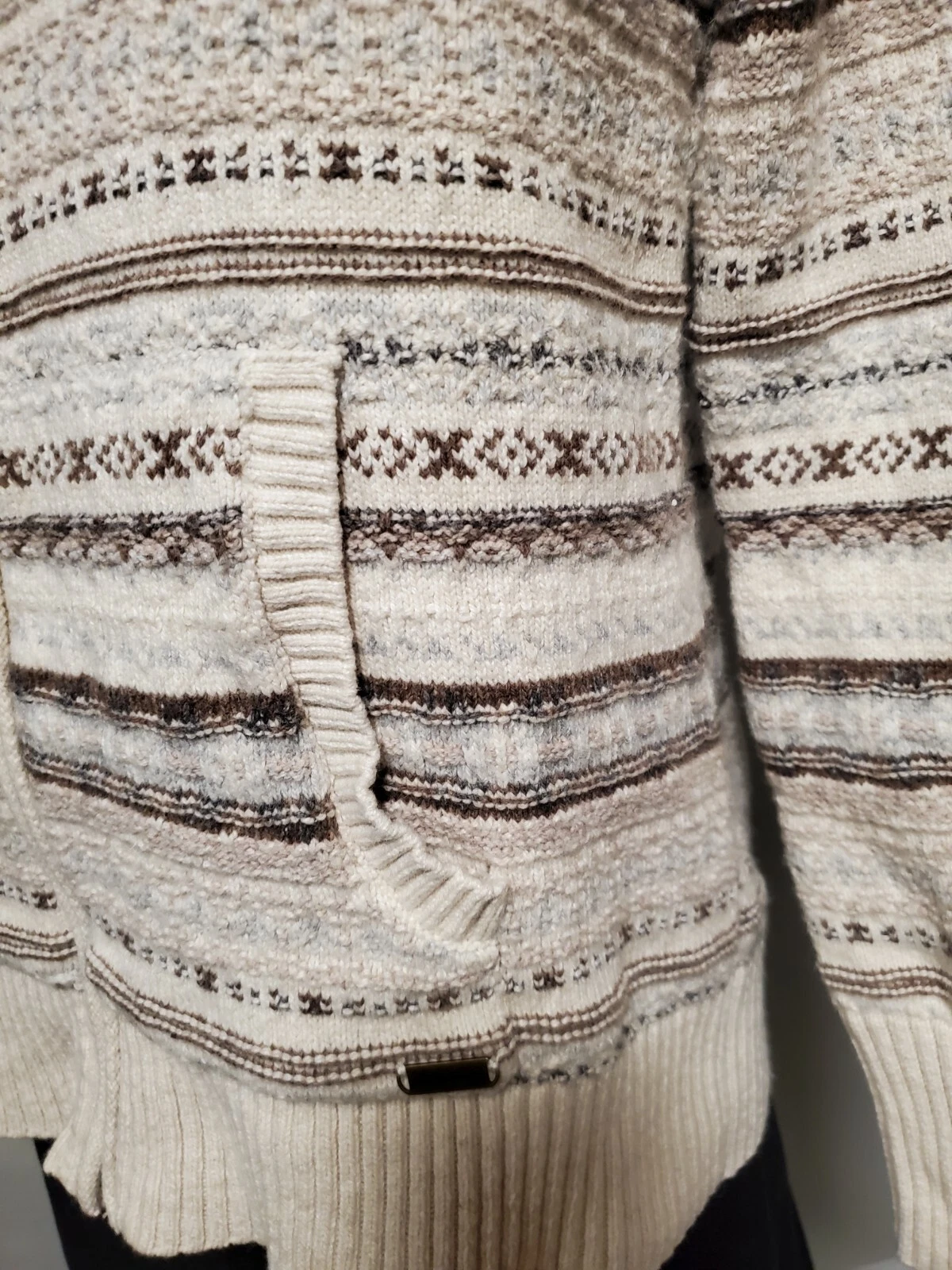 OFF WHITE Felpa con cappuccio e zip intera Eddie Bauer donna avorio marrone blu bordo pelliccia sintetica ~ taglia L