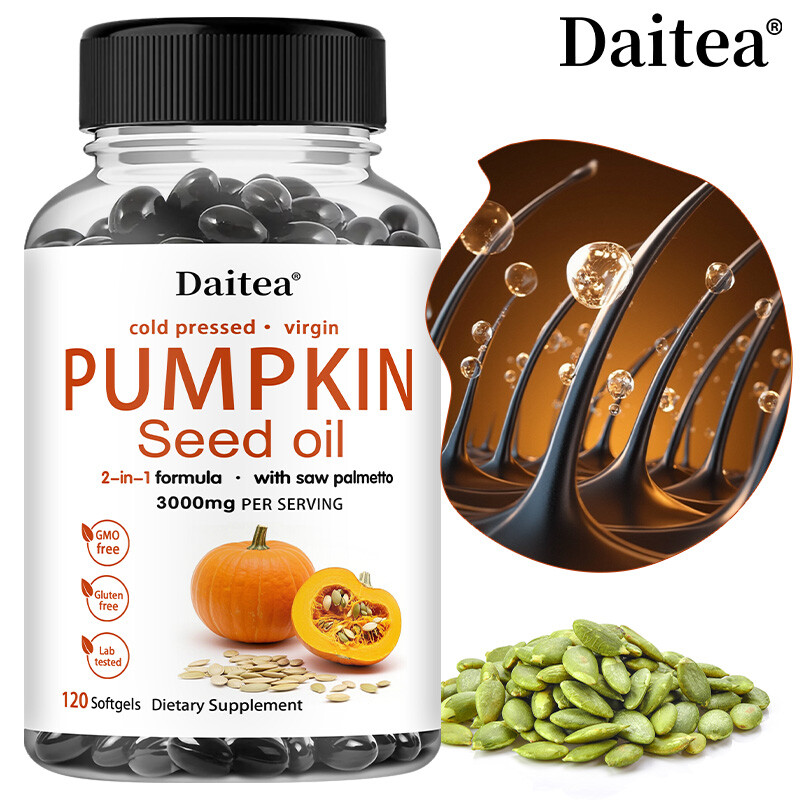 Aceite de semilla de calabaza, 3.000 mg, 2 en 1 con saw palmetto 30 a 120 cápsulas