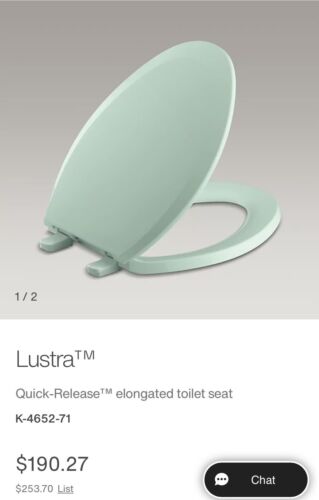 Lustra™ Kohler elongated toilet seat K-4652-71 Color/Finish Seafoam Green