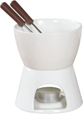 Pure White Porcelain Chocolate Fondue Set 10 Oz with Burner  Forks Free Shipping