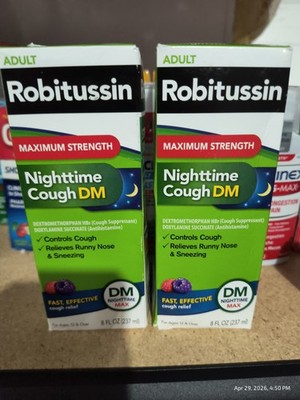 2 Pk Robitussin Maximum Strength Nighttime Cough DM 8 Floz Each Berry Ex 2/28 