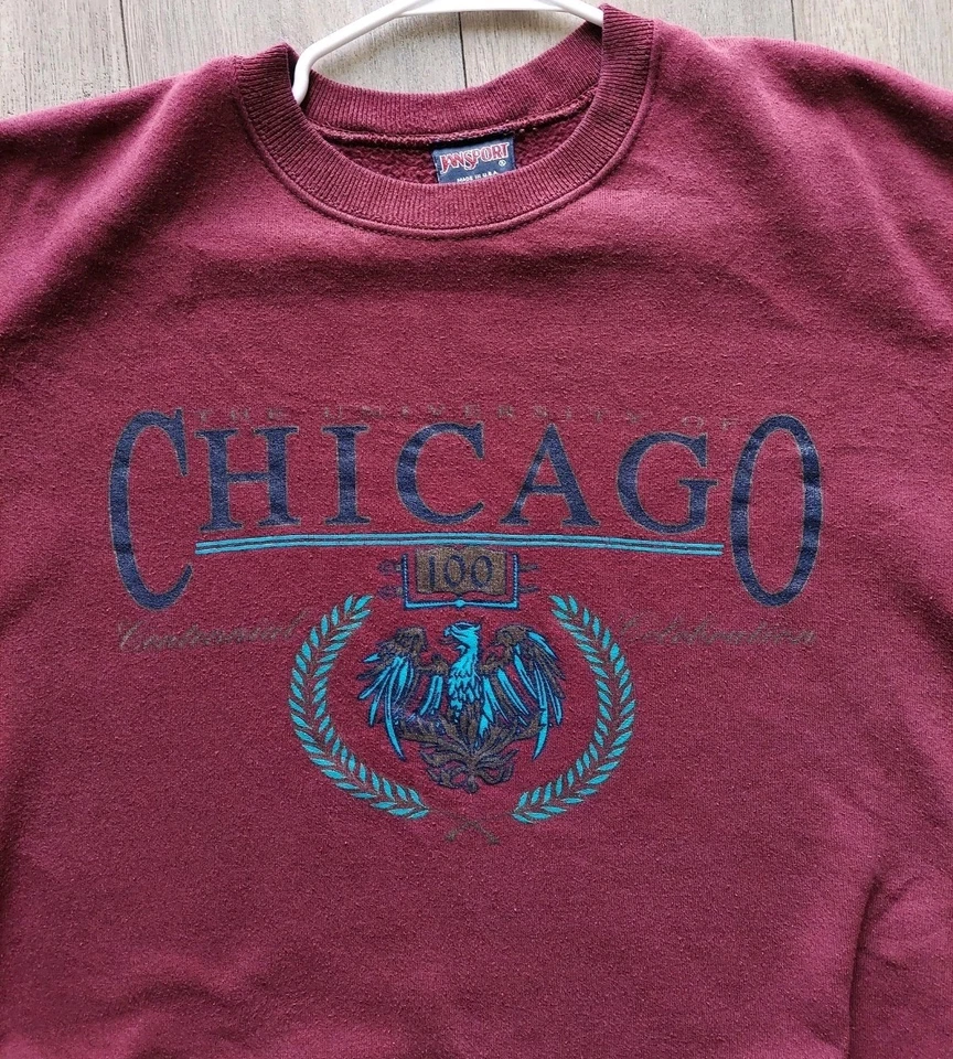 Sudadera vintage JanSport años 90 - Universidad de Chicago - granate - talla XL Foto 2 de 4