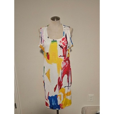 Unbranded Women XXL Abstract Paint Print Sleeveless Scoop Neck Midi Tank Dress