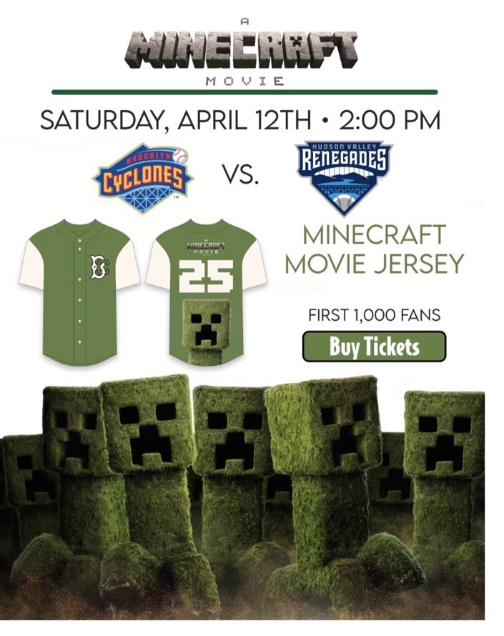 Brooklyn Cyclones Minecraft Jersey Coney Island New York Mets SGA