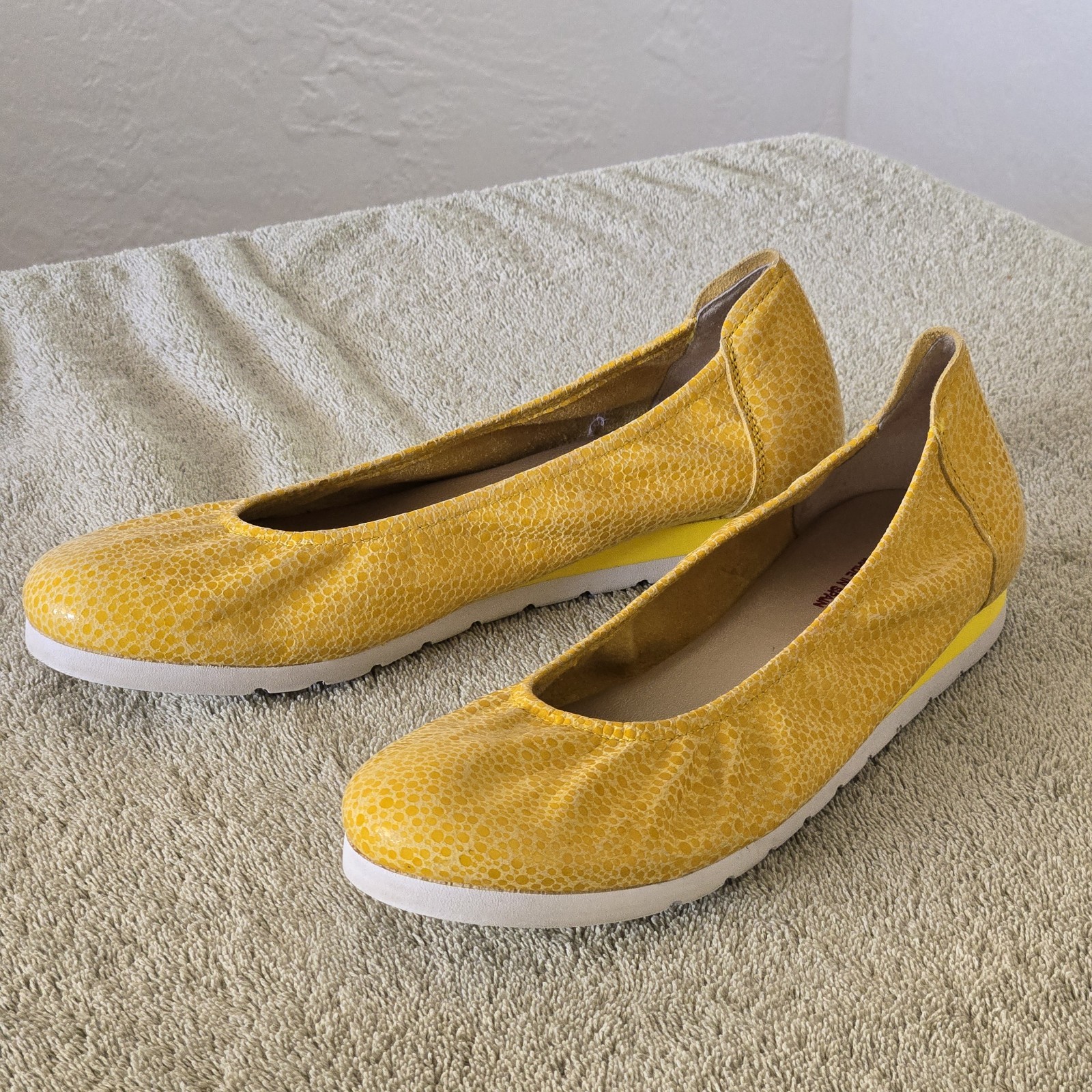 Sabrinas España Cuero Ballet Pisos Amarillo Canario Talla 6.5/37 Balletcore Comfort