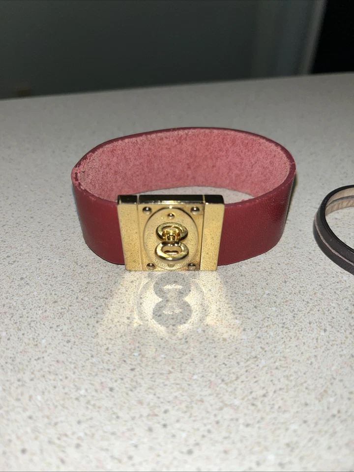 2 Fossil Women’s Leather Bracelets - Red Leather With Gold Accent 1 Brown Band - Image 2 of 4
