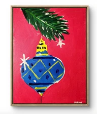 Original Art Ornament 2 14x11 Colorful Modern Art Christmas Painting on Canvas