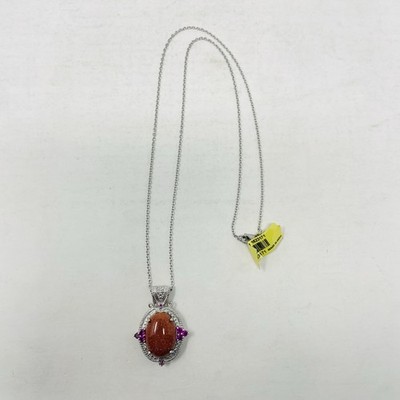Shop LC Karis Collection Goldstone/Simulated Red Diamond Pendant & Chain 5186