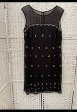 Monsoon Lanikai Black Chiffon Evening lined Dress With Embellishments Size 12
