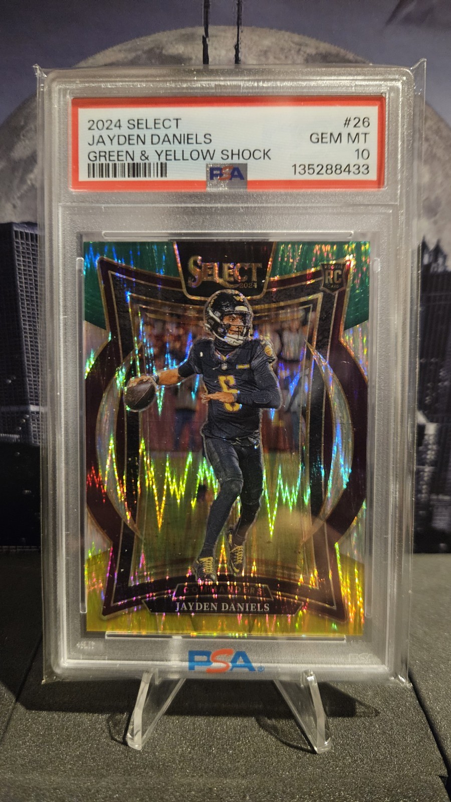 2024 SELECT JAYDEN DANIELS #26 GREEN & YELLOW SHOCK ROOKIE RC PSA 10