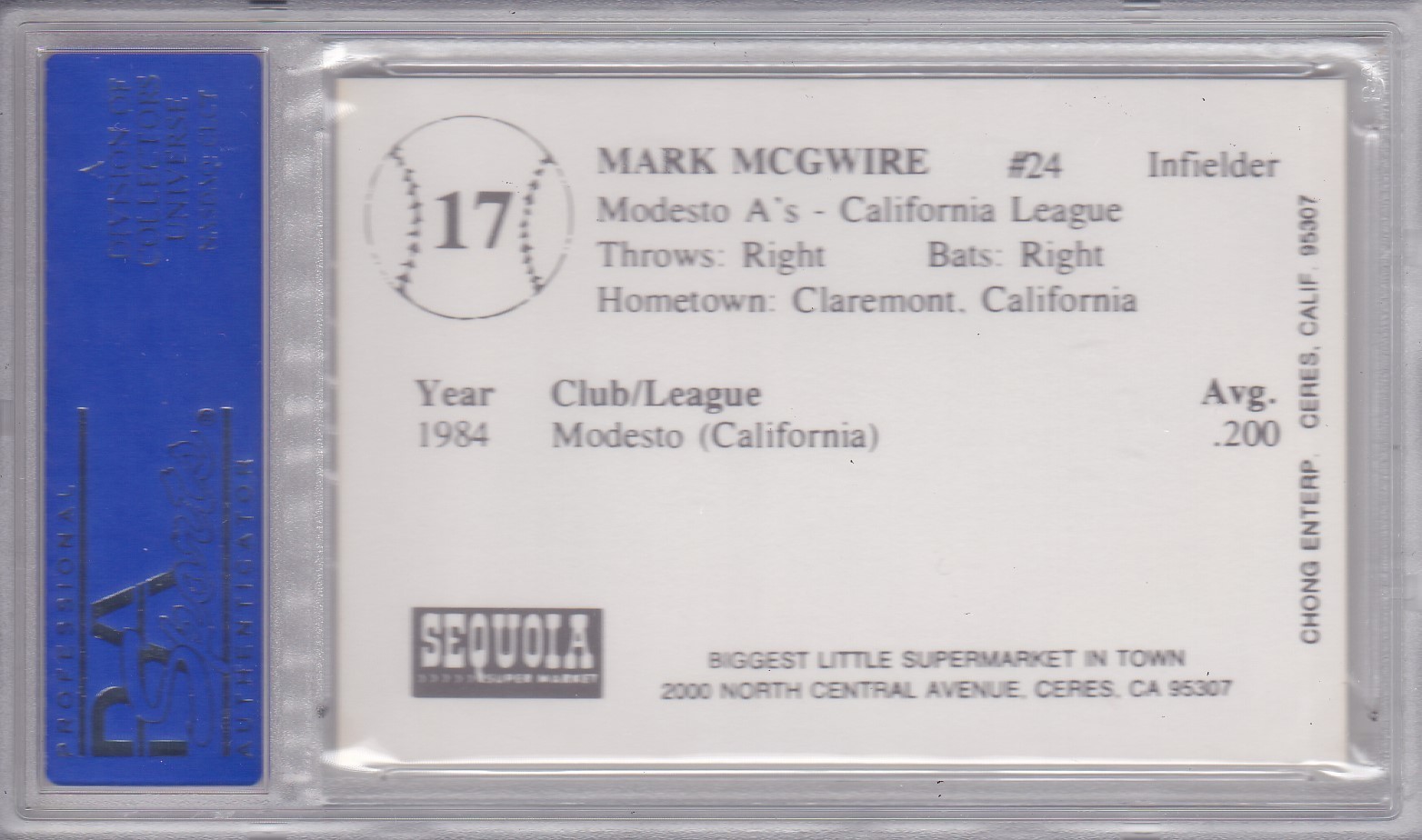 1985 Chong Modesto A's Mark McGwire Rookie Card - RC - Gem Mint - PSA 10 !!! view 3