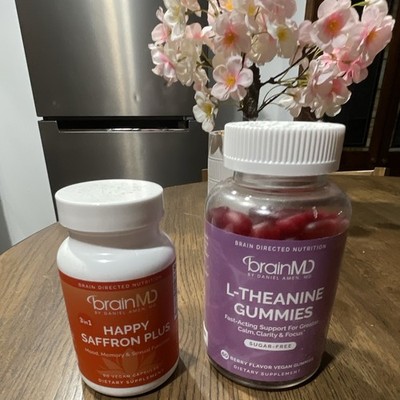 BrainMD Happy Saffron Plus 90 Vegan Caps + L-Theanine Gummies
