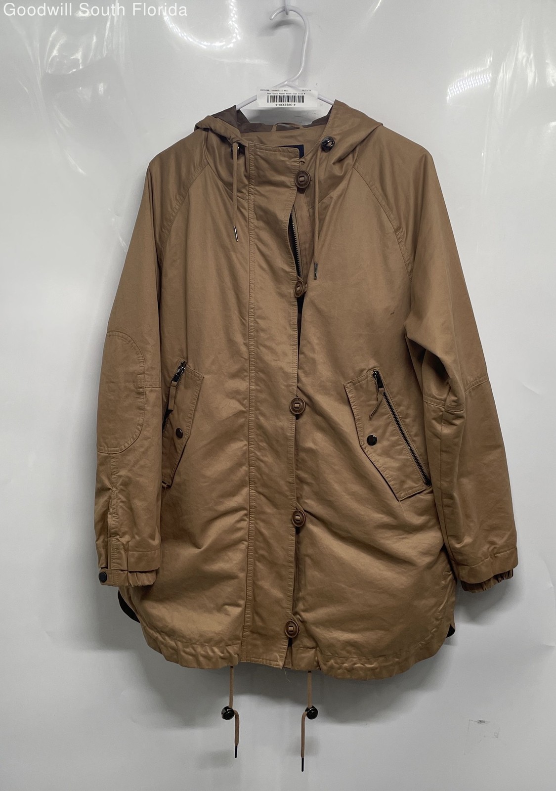 Zara Basic Womens Brown Hooded Full-Zip Button Front Utility Parka Jacket Size M