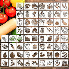 64Pcs Fruit Stencils for Painting, Reusable Vegetable Stencils Crafts Drawing Te