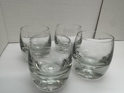 MCM Set of 4 Krosno Poland Controlled Bubble Bottom Heavy Whiskey Glass