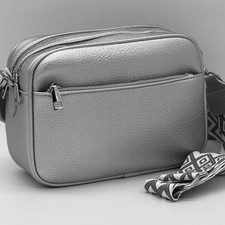 Crossbody Camera Bag Soft Faux Leather Twin Zip Woven Strap Womens Handbag New