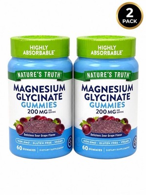 (2 Pack) Natures Truth Magnesium Glycinate Gummies 200mg 60ct Ea Exp:7-2027+ M30