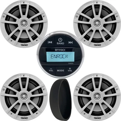 LANZAR JBL Enrock EM856 Gauge Receiver, 4 Infinity 6.5" Marine Speakers, EMC8GB Cover