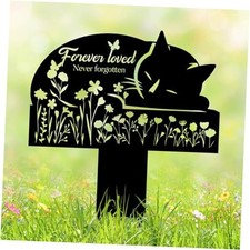 Cat Grave Marker Outdoor Memorial   12in Metal Pet Memorial Hen-gm-sleepycat