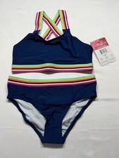 Kanu Surf Girls Size 12 2 Pc Bikini Swimsuit Navy Rainbow