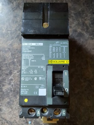 FH100A Square D FH26100AC Circuit Breaker 100 Amp 2 Pole 600 Vac