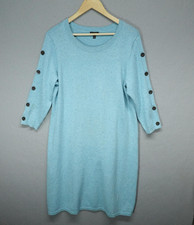 Talbots Sweater Dress Womens X Light Blue Button Sleeve 3/4 Pullover Plus Knit