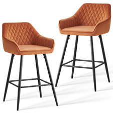 1/2 Pcs Breakfast Bar Stools Velvet with Arms Padded Seat for Kitchen Pub Cafe