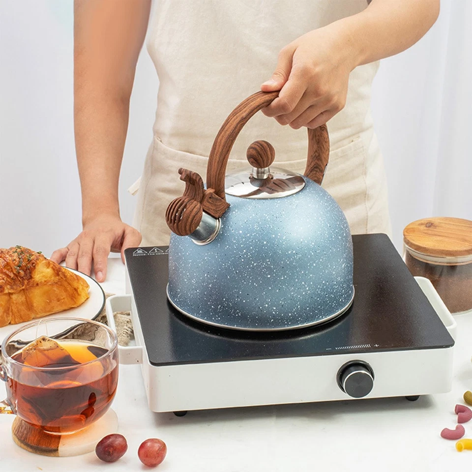 Kettle Stovetop Tea Kettle .3 Quart / 2. Wood Grain Handle for Tea, Coffee, Milk - Image 4 of 4