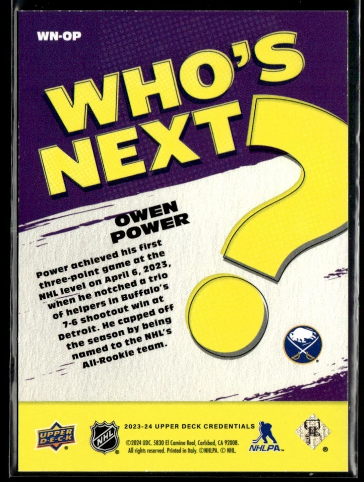 2023-24 Upper Deck Credentials Who's Next? Owen Power #WN-OP - Image 2 of 2
