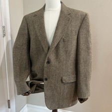 Lands  End Harris Tweed Blazer Mens 44R Brown Green Wool Sport Coat Herringbone