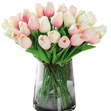 20pcs White Faux Tulips Flowers Fake Flowers Bouquets 13.5" Mother's Day East...