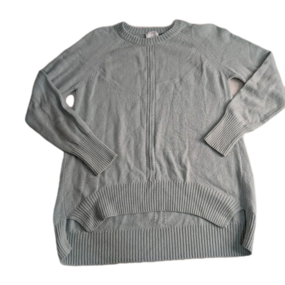 WITCHERY Wool Cashmere Blend Knit Jumper Size S Crew Neck High-Low Light Blue 