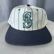 Seattle Mariners MLB Baseball Vintage 90s Logo 7 Pinstripe Snapback Hat Cap