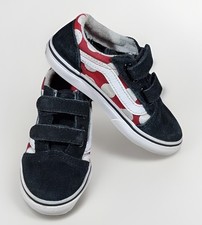 Vans Old Skool V Kids Red Polka Dot Black Suede Hook Loop Skate Shoes Sneaker