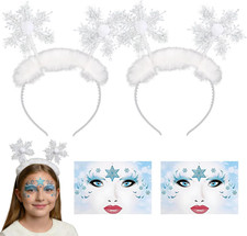 4 Stück Schneeflocken Haarreif Set, Schneeflocke Kostüm Zubehör mit Gesichtsaufk