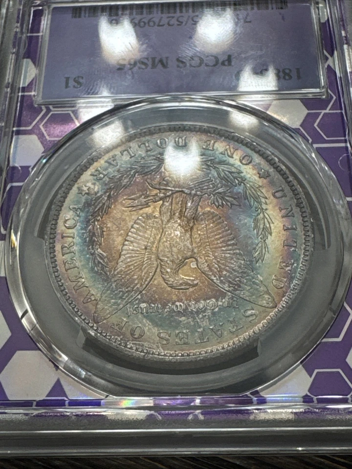 1885-O $1 Morgan Silver Dollar PCGS MS65 Bullseye Target Rainbow Toned Coin UNC - Image 4 of 4