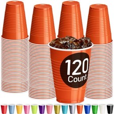 DecorRack Orange Plastic Cups, 12 oz Disposable 120 Count Pack of 1 ,
