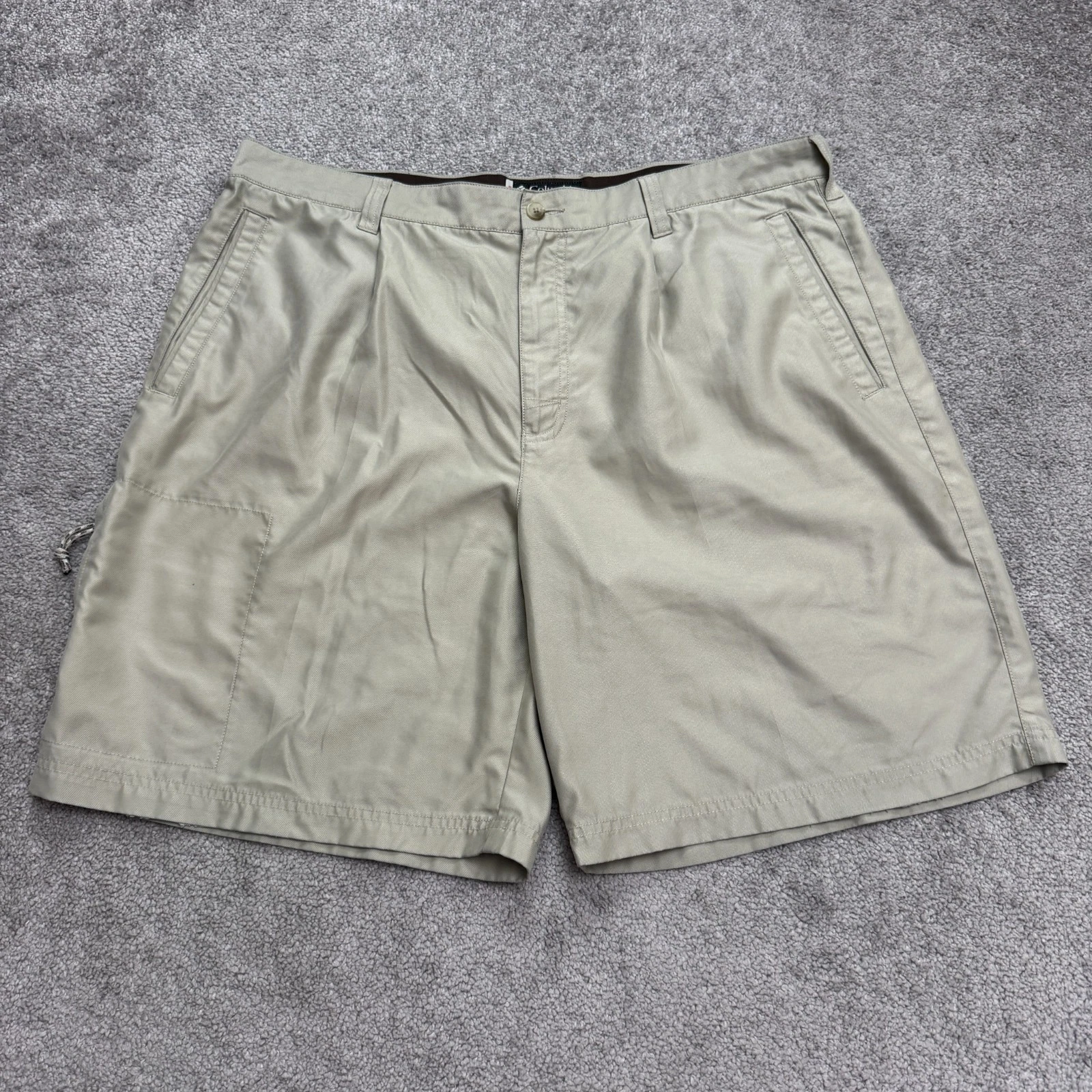 Columbia XCO Chino Shorts Mens 38 9" Tan Brown Pleated Front Outdoor Camping
