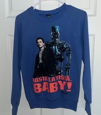 Vintage Terminator 2 Sweatshirt Small Blue Hasta La Vista Baby Movie Promo