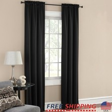 Blackout Curtain Panel Set 2 Rod Pocket Noise Reducing Energy Efficient New