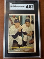 1957 Topps baseball #407  Yankee's Power Hitters   SGC 4.5 VGEX+ Mickey Mantle